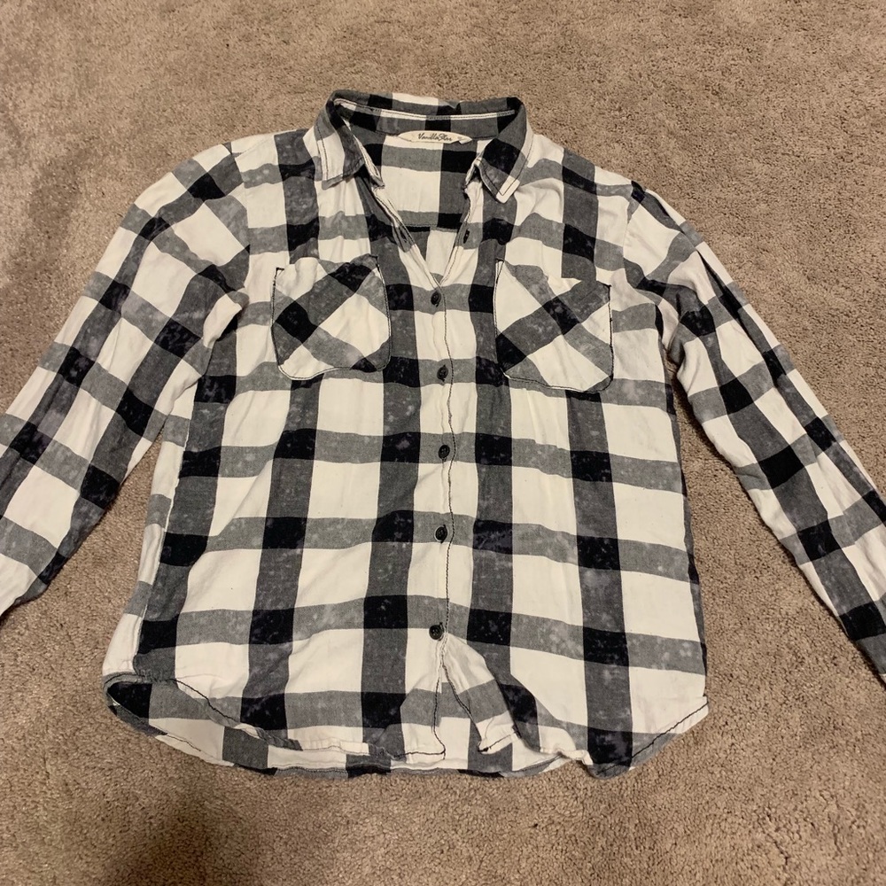 Black White Acid Wash Flannel Button Down Shirt